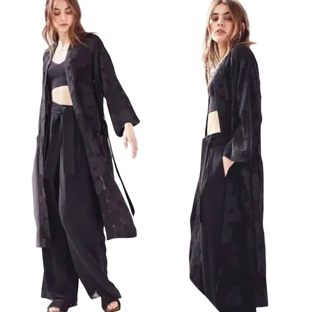 Aritzia Wilfred Black Durante Robe Sheer Floral Duster Size XS *Missing Belt*